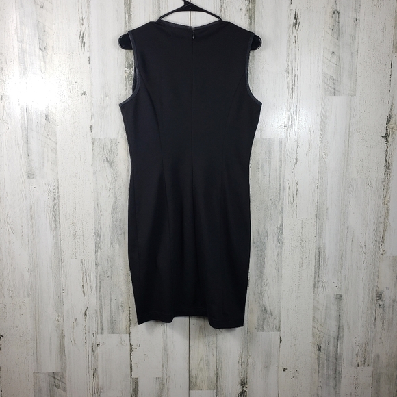 Bagatelle city blue, black midi dress with leather trim and detail women's M - Picture 4 of 12